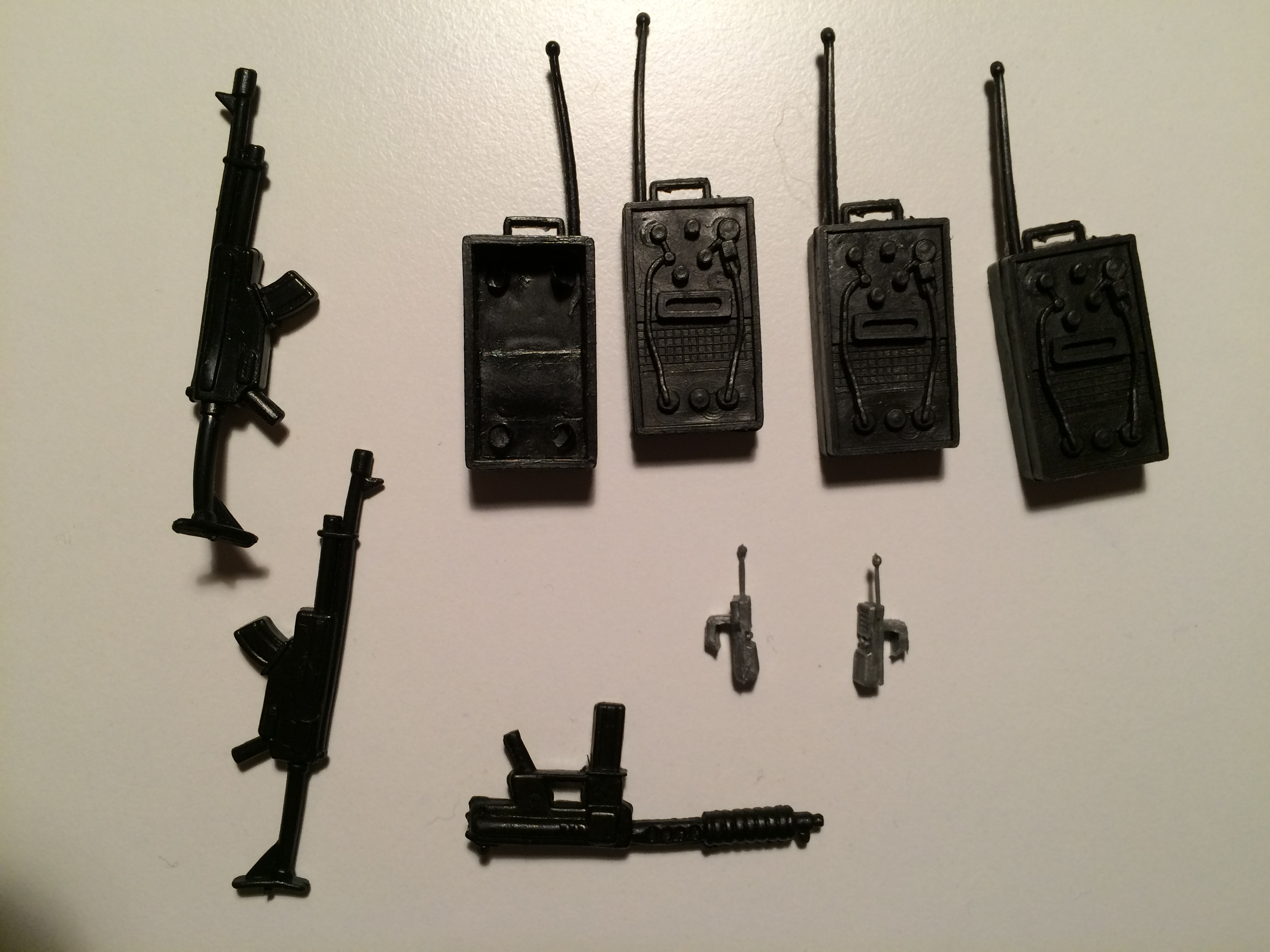 Can you tell me where this all belongs?<br />(I found out each Sky Fortress and Battle Station has one of those radios. I think the smaller machine gun is from the pilot of my chopper, other than that I'd just be guessing.)