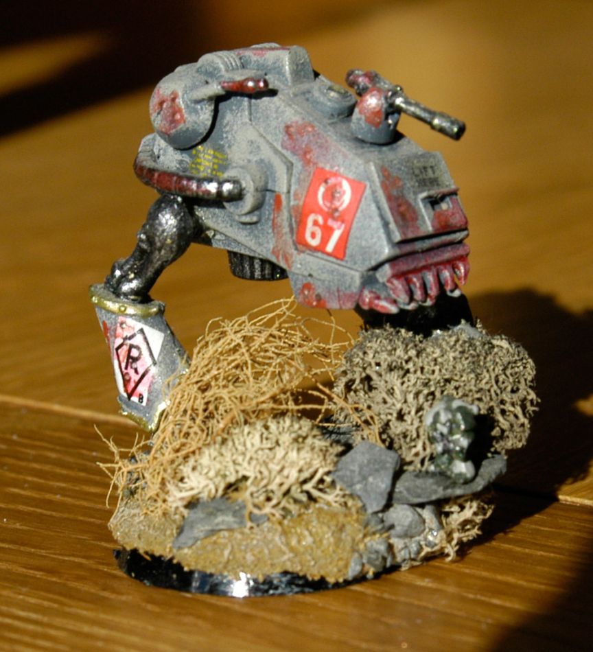 Space Marine walker.  Some of you will spot the use of a Zoid head on this one!